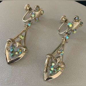 3 for $30 Vintage Silver Tone Clip On Earrings Aurora Borealis Crystals Signed